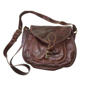 Firu Vintage Handmade Crossbody Brown Leather Shoulder Bag Purse